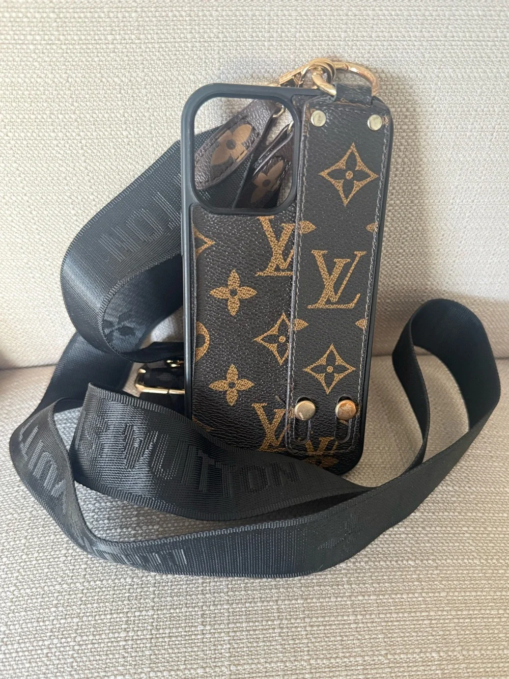 Custom LV Monogram Crossbody iPhone 11 Pro Max Case w/ Adjustable Logo Strap